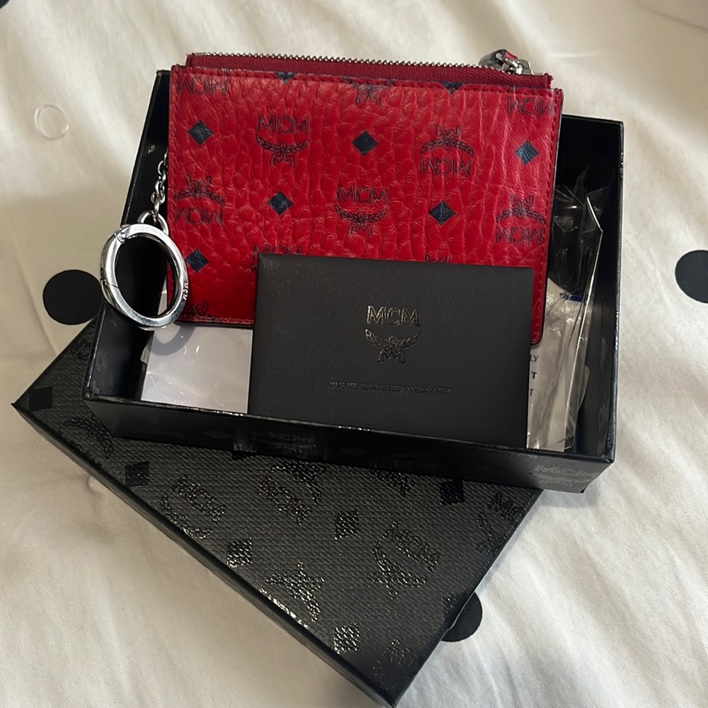 MCM Key Pouch Visetos Ruby Red Coin Wallet